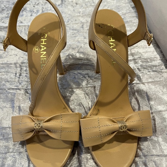 CHANEL Shoes - Chanel Beige Leather Heel Sandals Size EUR 39/ US 9